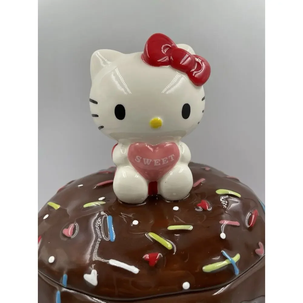 Hello Kitty Cookie Jar Blue Sky Ceramic Chocolate Strawberry With Lid NEW